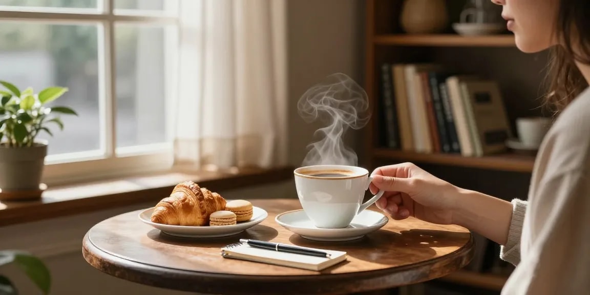 What is White Coffee? A person enjoying a warm cup of unique white coffee in a cozy café setting.