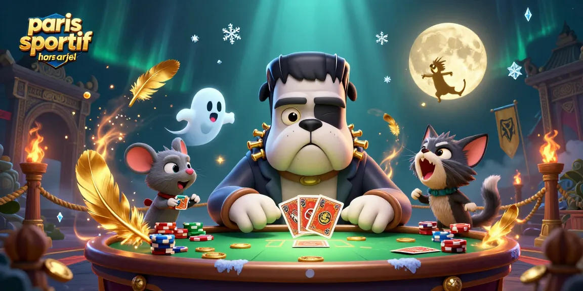 paris sportif hors arjel : mise en scène de paris animée avec un bulldog cartoon et une ambiance de casino