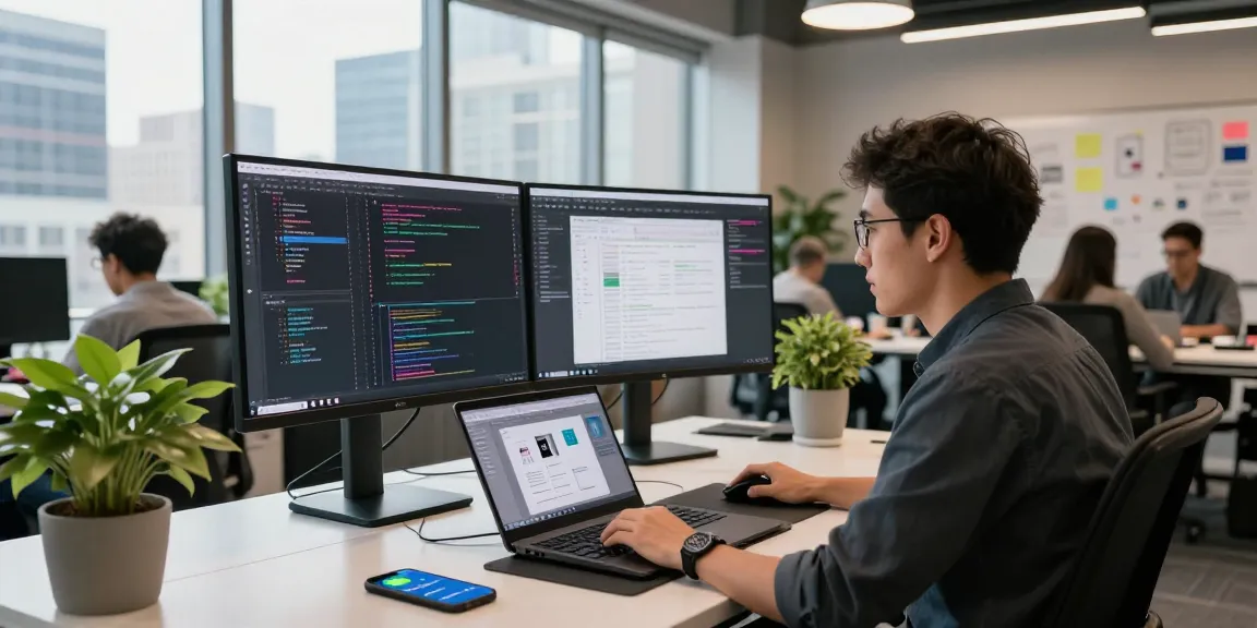 OpenClaw AI assistant integrated into a modern tech workspace with a developer working on code and design.