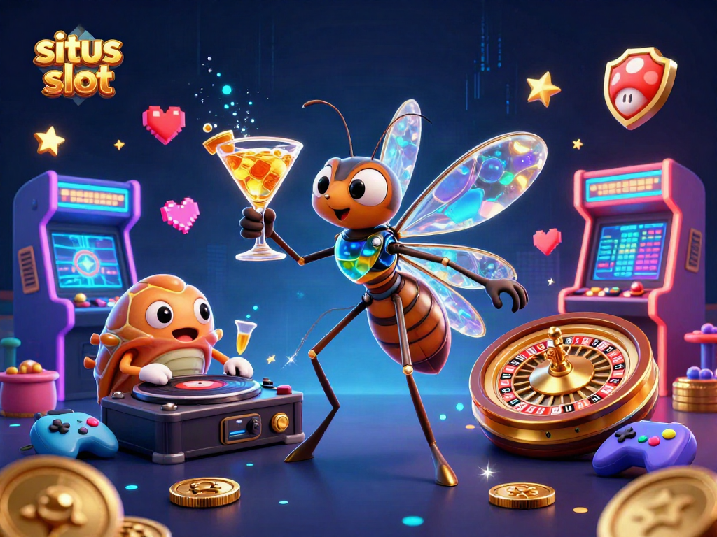Engage with situs slot featuring a vibrant 3D cartoon casino scene of a frozen mosquito mascot.