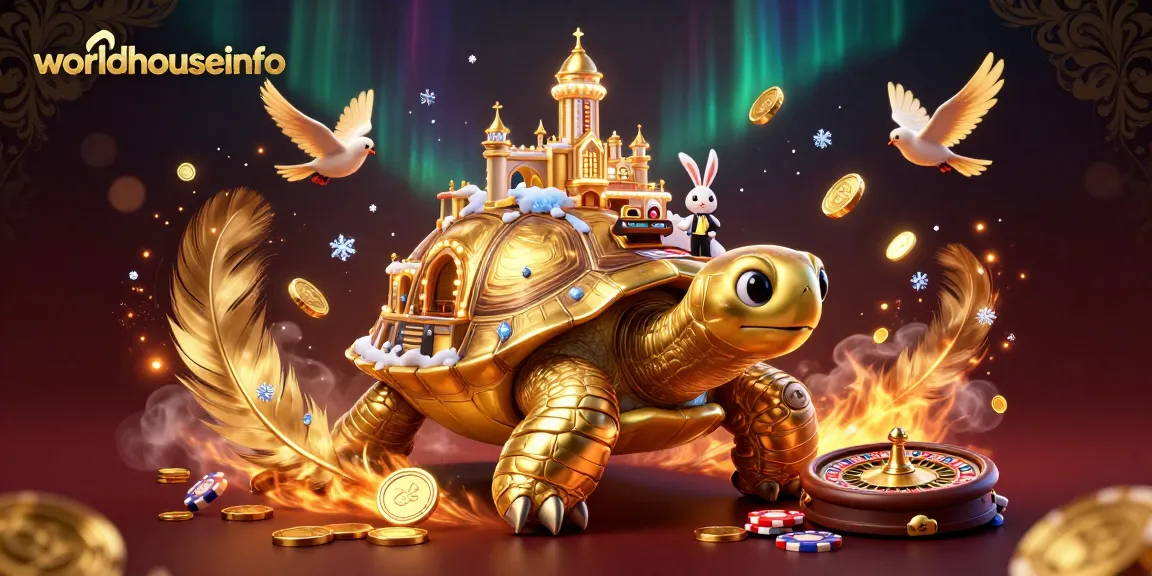 Join the exciting casino action at worldhouseinfo with a colorful tortoise casino scene featuring a rabbit dealer.