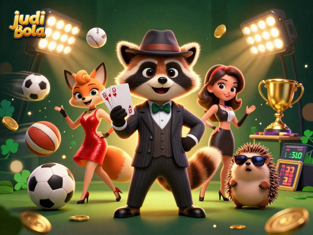 Play judi bola with engaging sports elements in a vibrant 3D casino scene featuring charming characters.