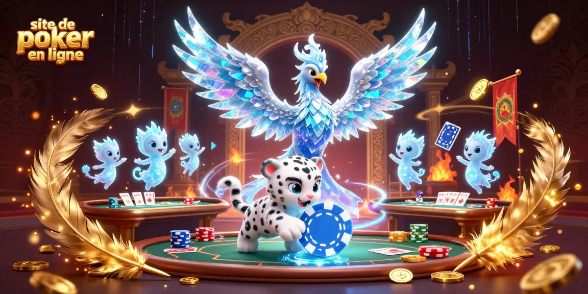 Jouez à vos jeux préférés sur un site de poker en ligne, entouré de personnages et d'éléments magiques.