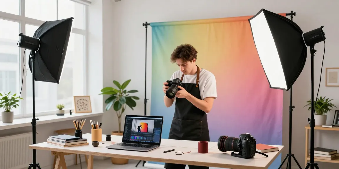 Fotografo Commerciale in studio con attrezzatura professionale per scatti di prodotti.