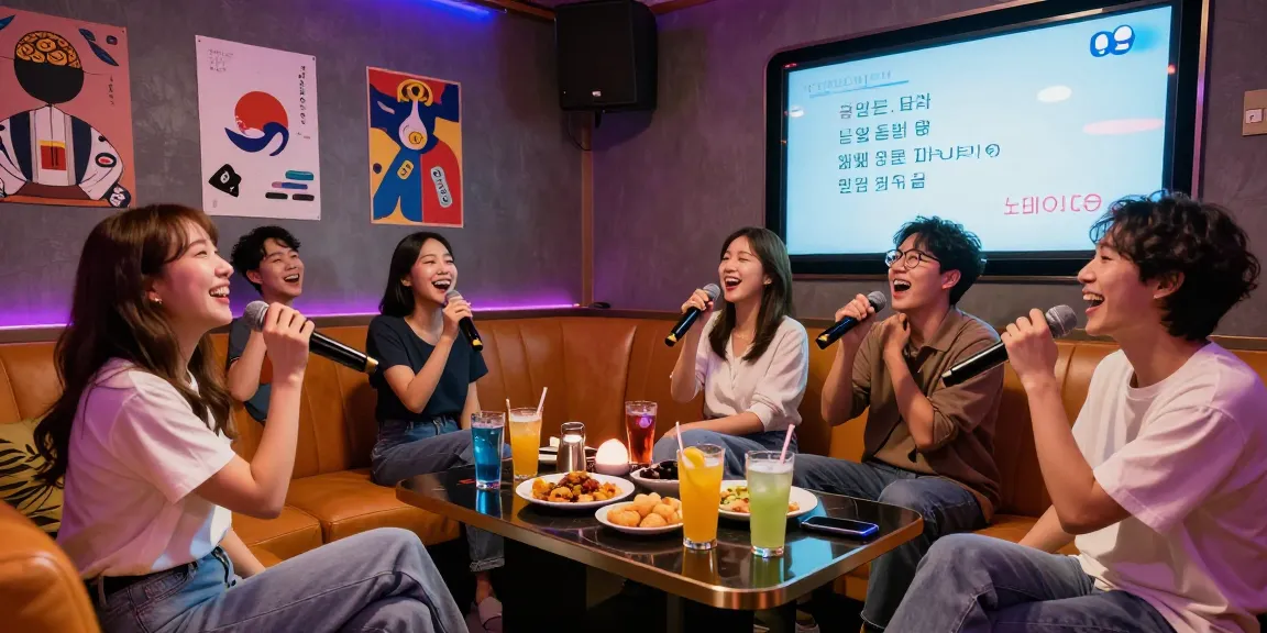 Experience 강남노래방 with friends in a lively karaoke room full of vibrant energy