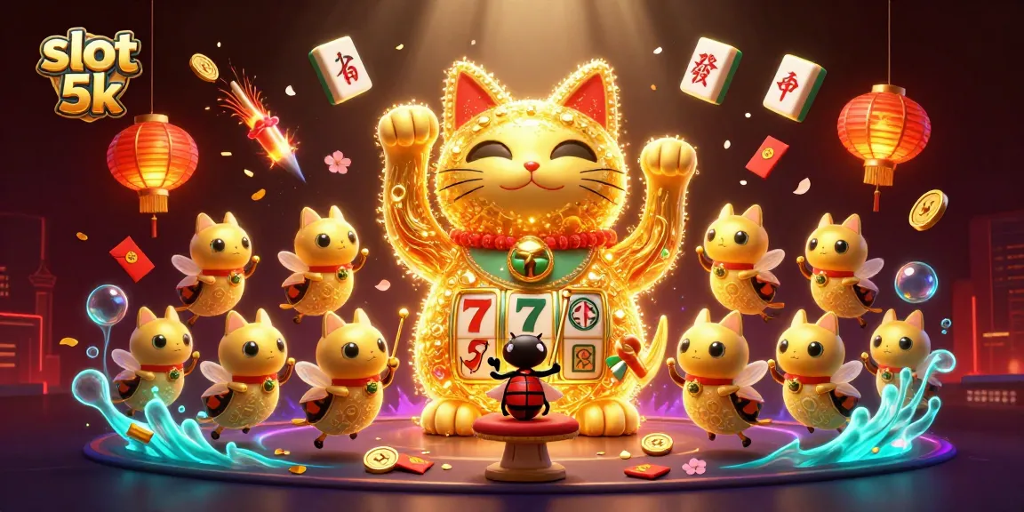 Experience thrilling gameplay with slot 5k as golden fireflies celebrate casino wins in this vibrant illustration.