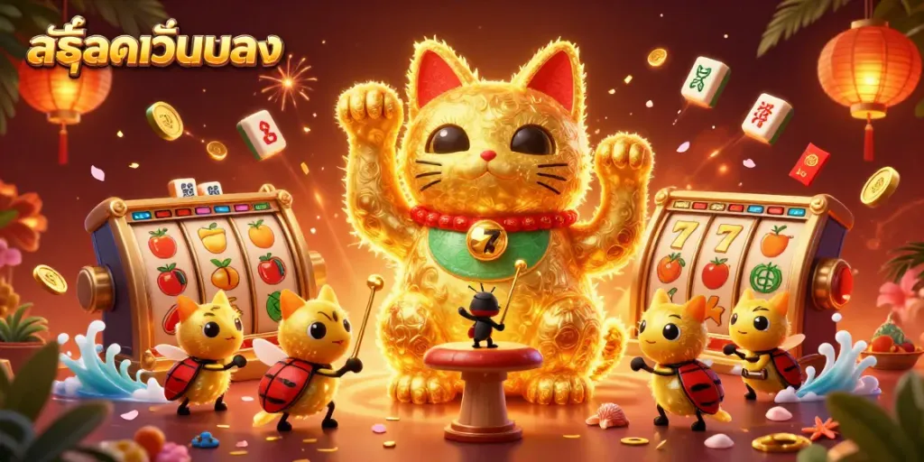 ภาพประกอบแสดงการ์ตูน 3 มิติของสล๊อตเว็ปตรงที่มีแมลงปีกแข็งควบคุมแมลงทองคำ