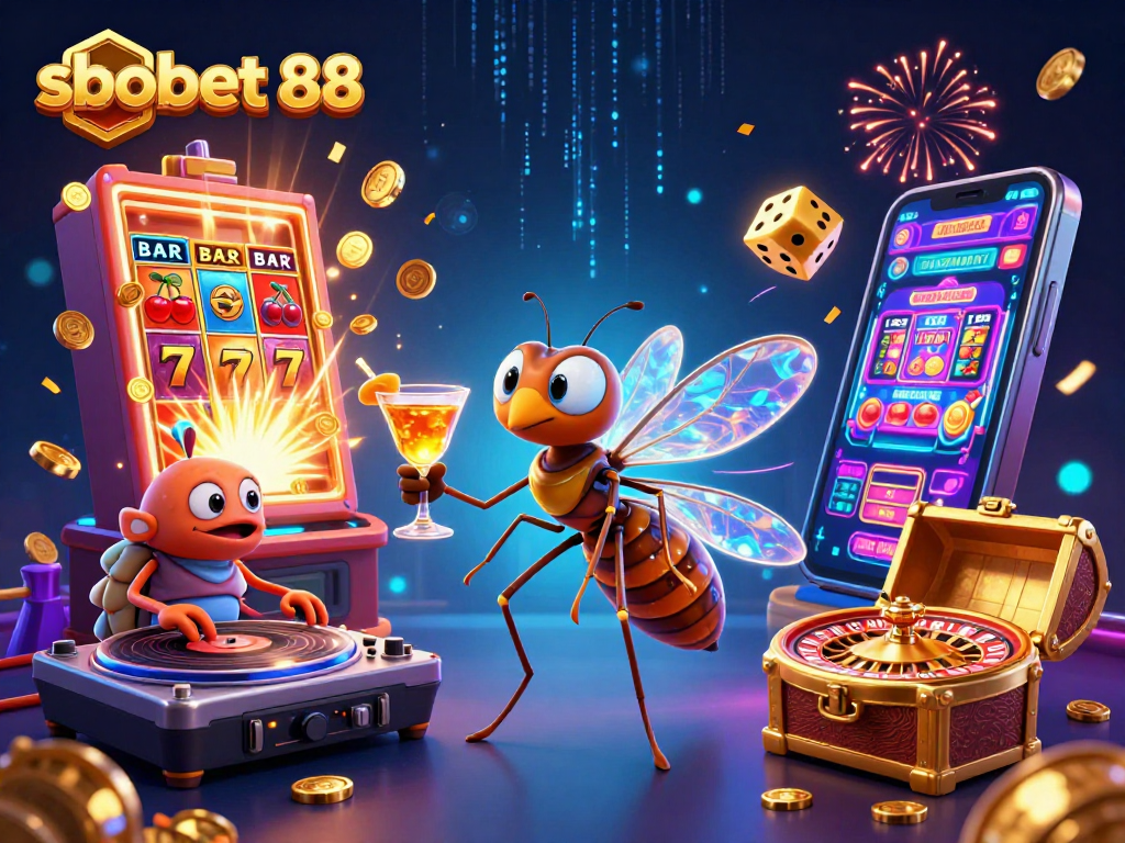Experience thrilling sbobet 88 action with a lively casino scene featuring unique characters and dynamic elements.