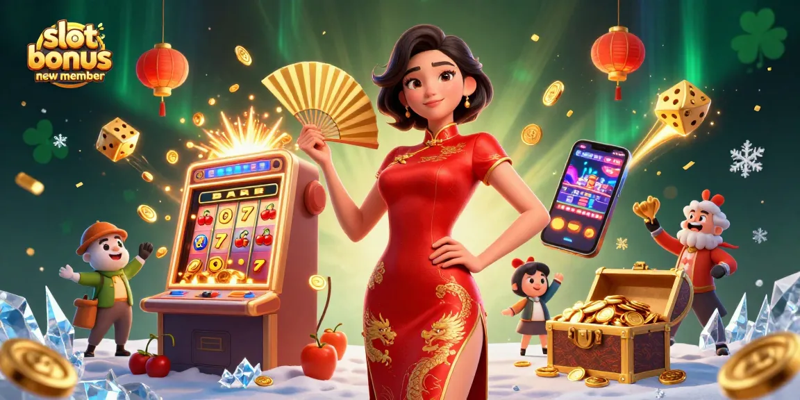 Attract new players with a slot bonus new member offer, showcasing vibrant casino elements and excitement.