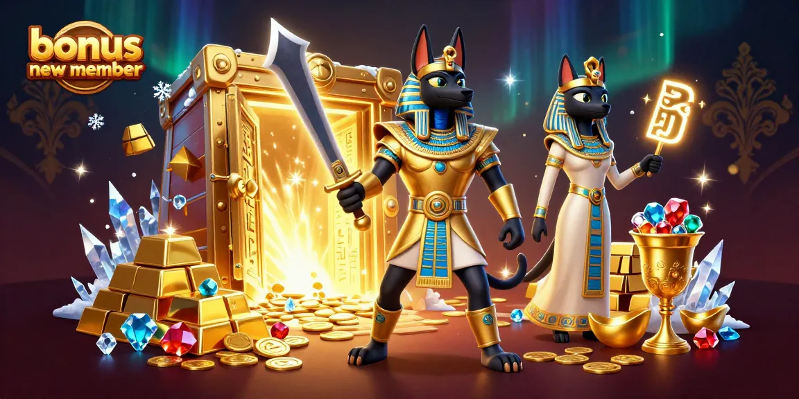 Join the excitement with a bonus new member promotion, featuring an Egyptian warrior and treasures