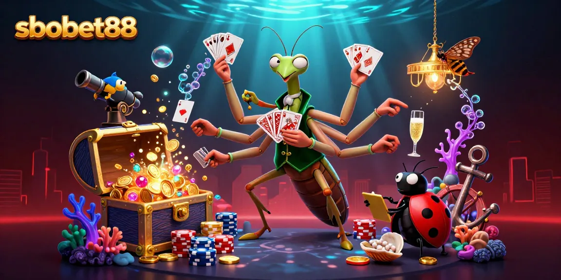 Engage in thrilling sbobet88 betting action with this vibrant 3D illustration of casino creatures!