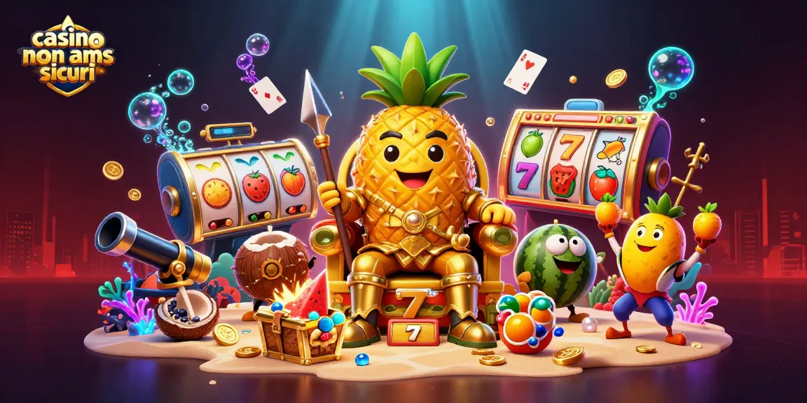 Scopri i vantaggi dei casino non AAMS sicuri con il re ananas e i suoi scudieri in un'ambientazione vibrante.