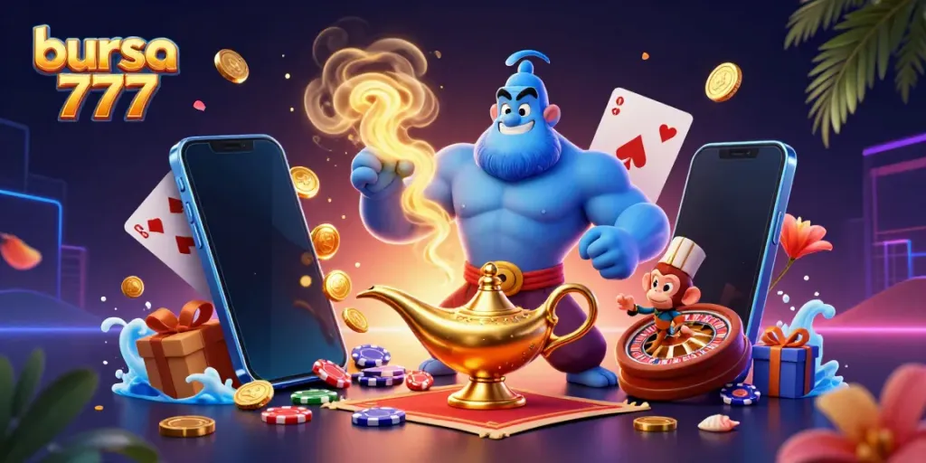 Mainkan slot bursa 777 dengan Genie dan elemen permainan menarik.