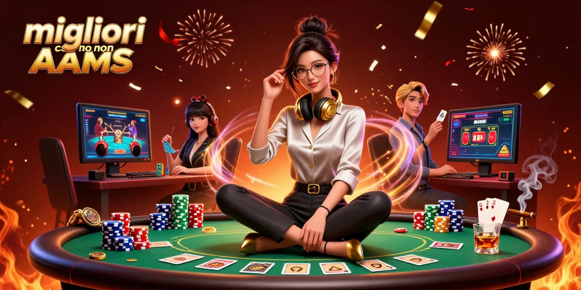 Vivi l'azione ai migliori casino non AAMS con un'illustrazione digitale coinvolgente che ritrae elementi vibranti del casinò.