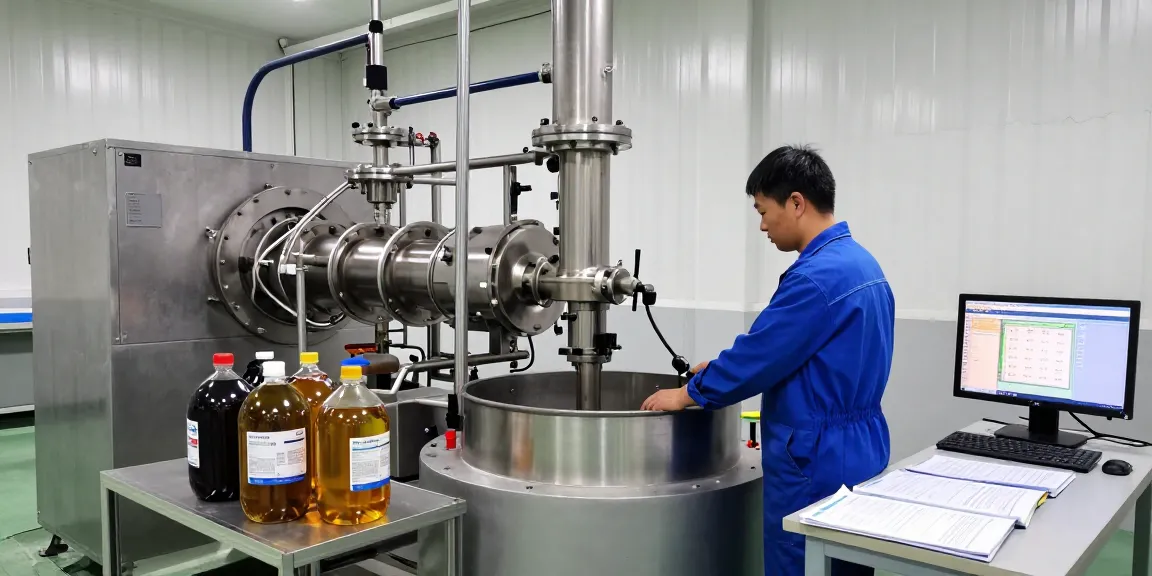 Advanced oil centrifuge in action, showcasing precision technology and oil processing in a manufacturing facility.