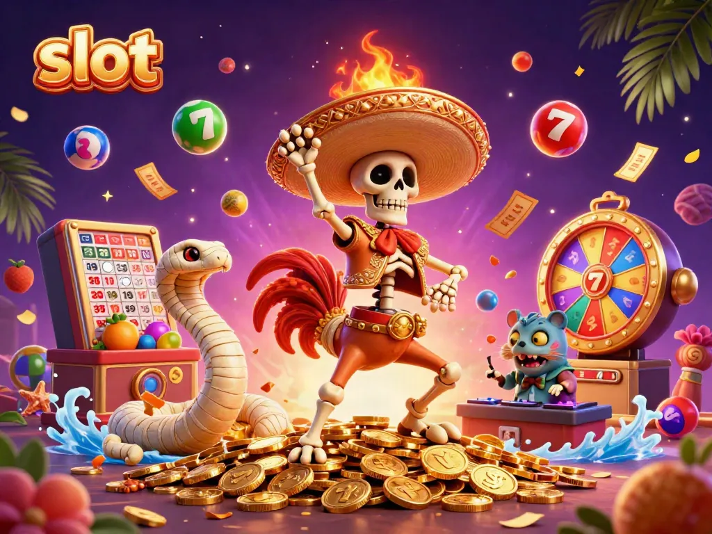 Experience winning slots with animated characters celebrating jackpots amidst vibrant casino elements.