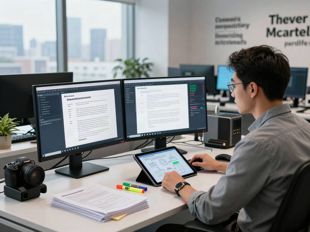 Data-driven document fraud detection analysis in a modern office.