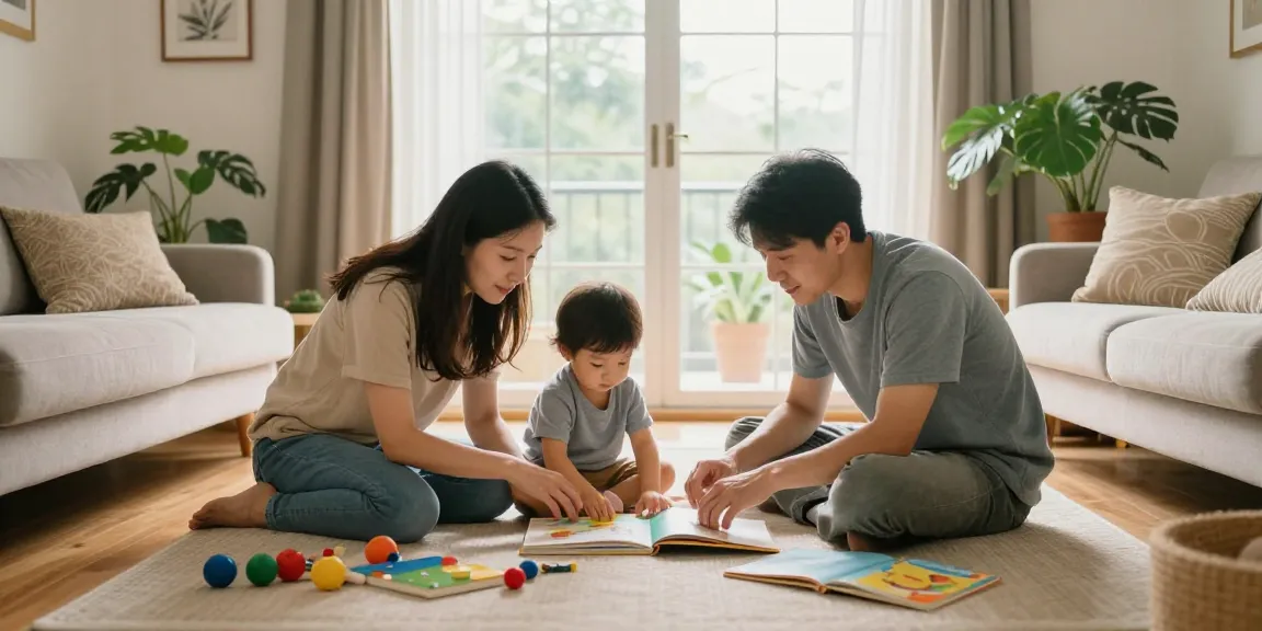 Engaging family scene with parents and child learning together, highlighting rokok 88 parenting.