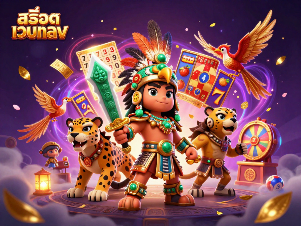 Spin winning slots with สล็อตเว็บตรง, showcasing vibrant characters and colorful gambling elements.