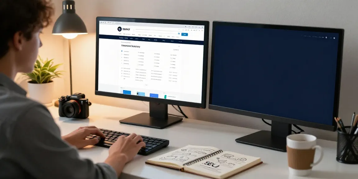 Digital marketer optimizing website for instant indexing in a modern office.