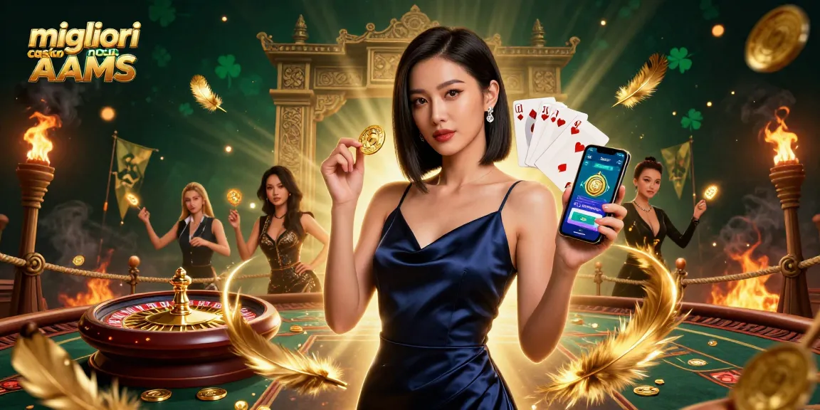 Migliori casino non AAMS scena che mostra una donna sicura di sé con elementi di casinò ed effetti dinamici