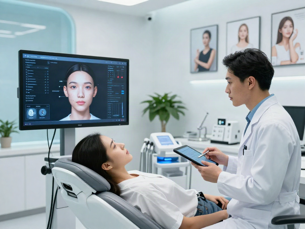 ClinicEvo vs QOVES facial analysis in a modern beauty clinic showcasing innovative technology.