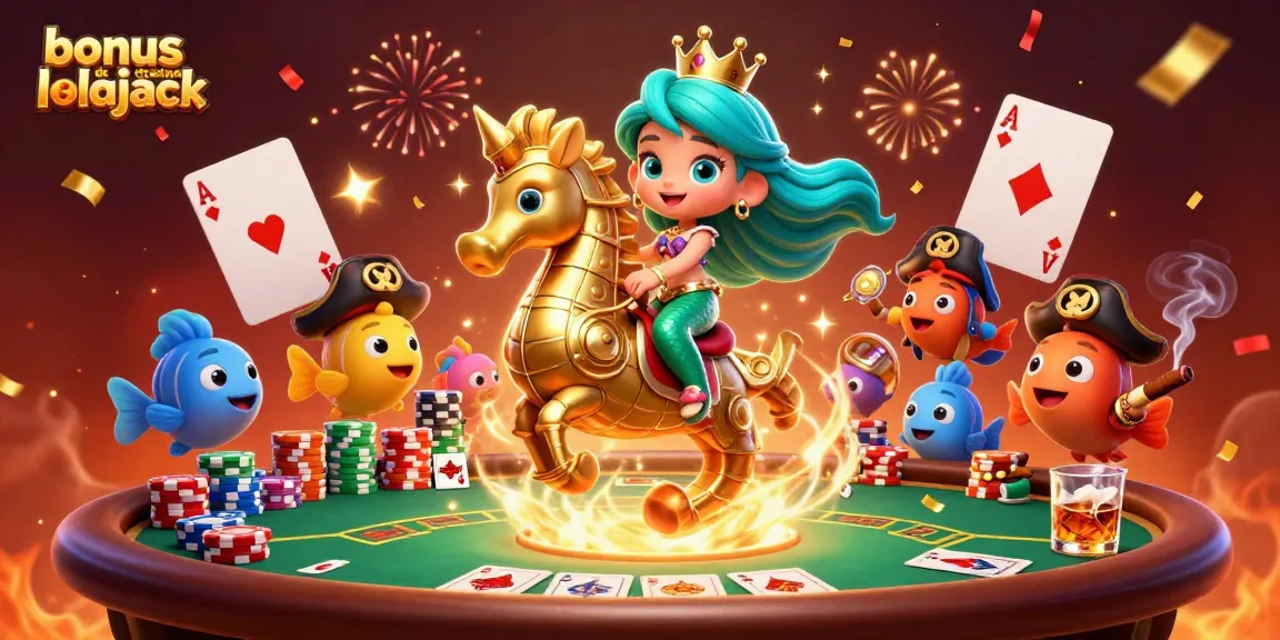 Profitez du bonus de casino lolajack avec une illustration magique de machines à sous et de jeux de table.