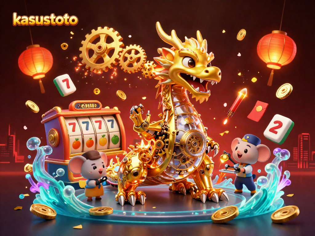 Kasustoto menghadirkan suasana slot yang mewah dengan naga emas dan elemen keberuntungan.