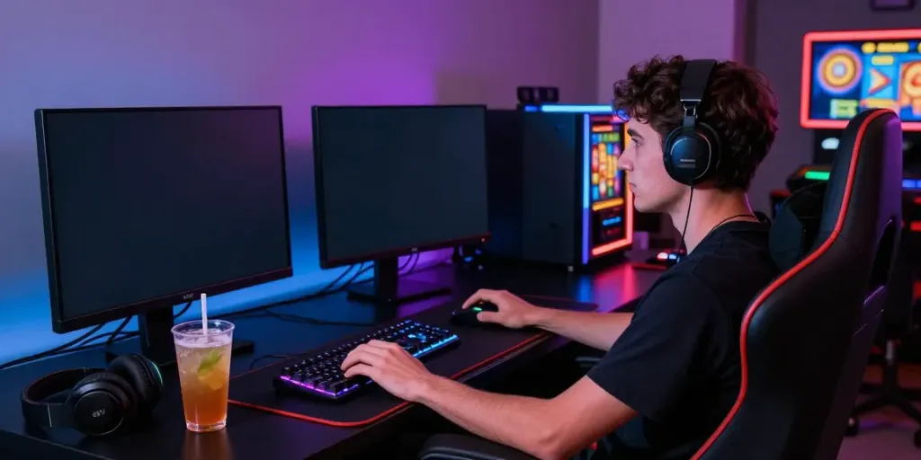 Engaged player enjoying an immersive slot game experience on a computer.