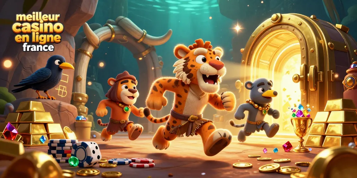 Illustration représentant le meilleur casino en ligne en France avec personnages animés et éléments de jeu captivants