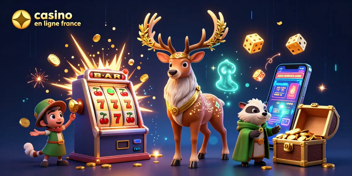 Vivez l'excitation du casino en ligne France avec une scène illustrée mettant en vedette un majestueux cerf druidique et des éléments de jeu passionnants.