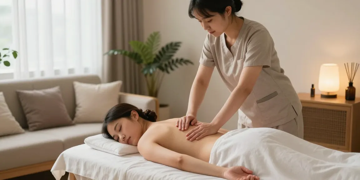 Serene 서초출장마사지 session with a therapist providing relaxation in a cozy home setting.
