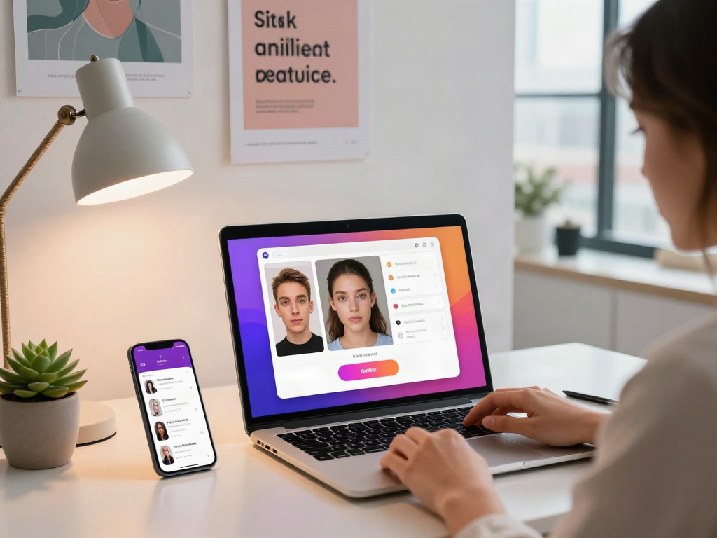 Test attractiveness using AI tools on a sleek laptop in a modern workspace.