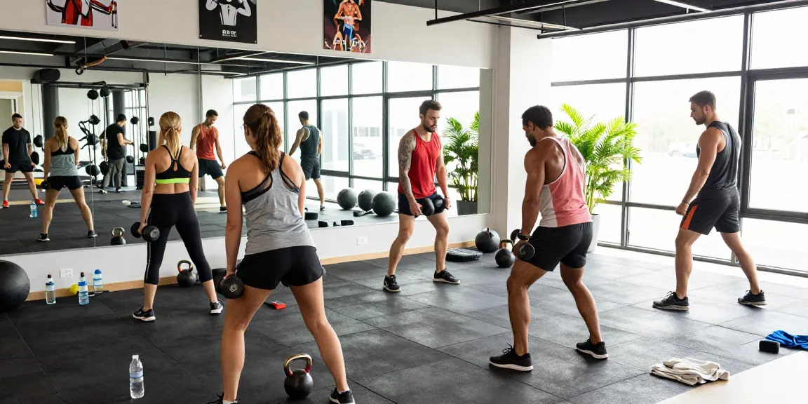 Engaged bodybuilders training at Deus Medical Shop environment, showcasing teamwork and intense workouts with gym equipment.