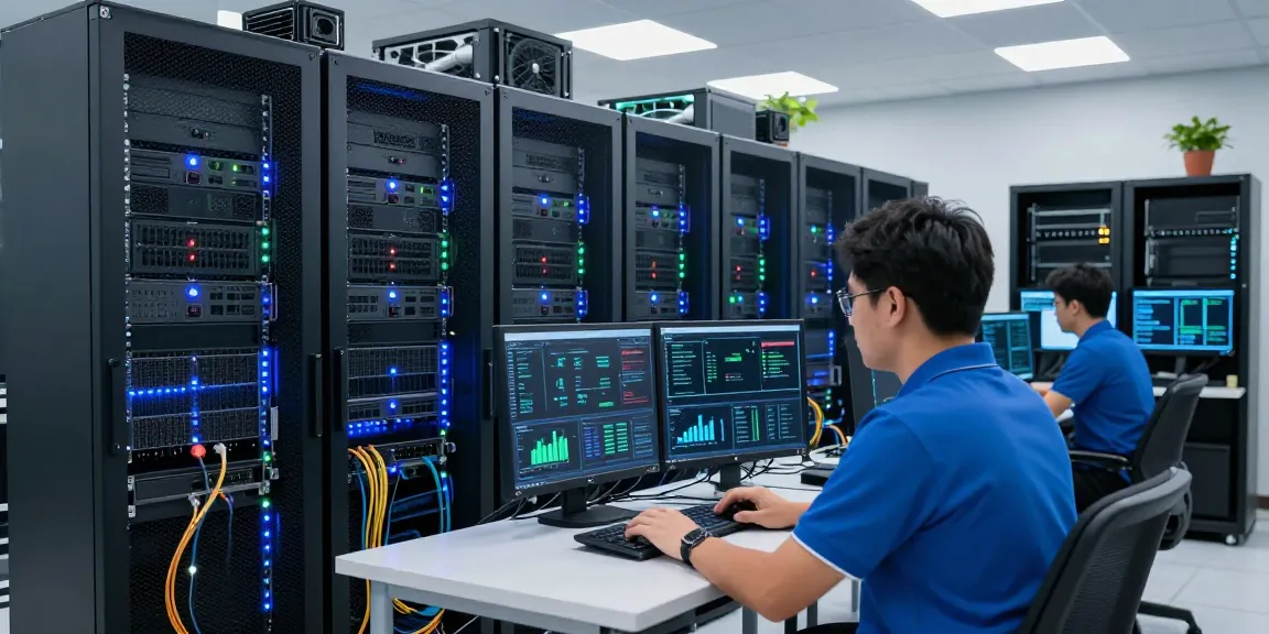 Dedicated servers en Mexico being monitored by an IT technician in a modern data center.