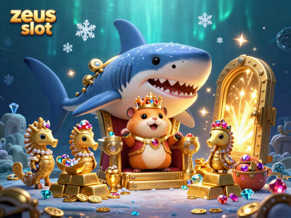 Engage with the zeus slot adventure featuring a golden hamster king and treasure in a 3D underwater scene.