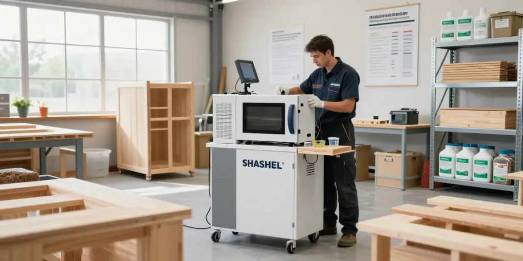SHASHEL® microwave device in action for effective woodworm elimination