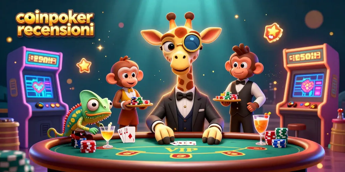 Gioca a Coinpoker recensioni con giraffa al tavolo poker e valletto di colore