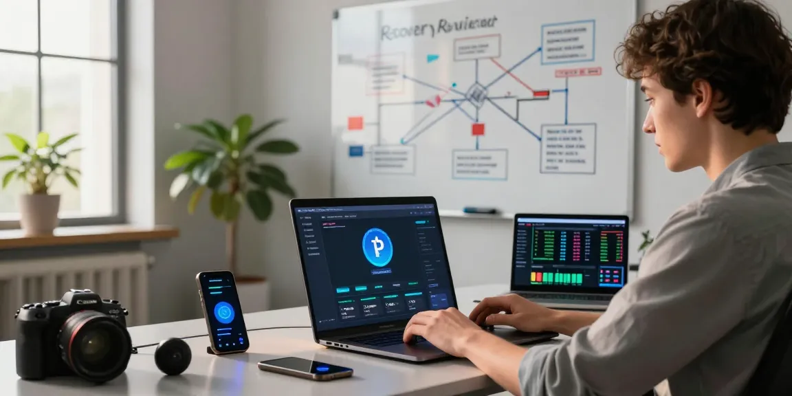 Expert navigating crypto recovery software to recover lost crypto in modern tech workspace.