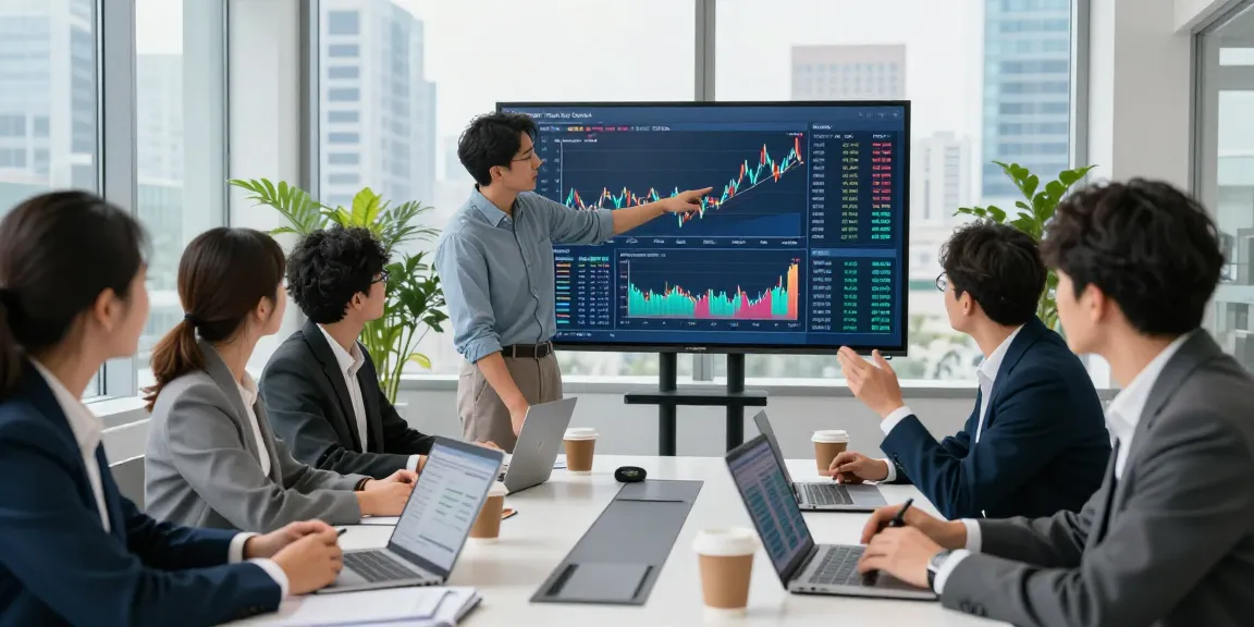 Team collaborating on investment strategies related to Third Eye Capital in a modern office with financial data displays.