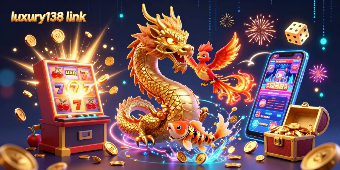 Experience excitement with luxury138 link in this vibrant digital casino illustration.