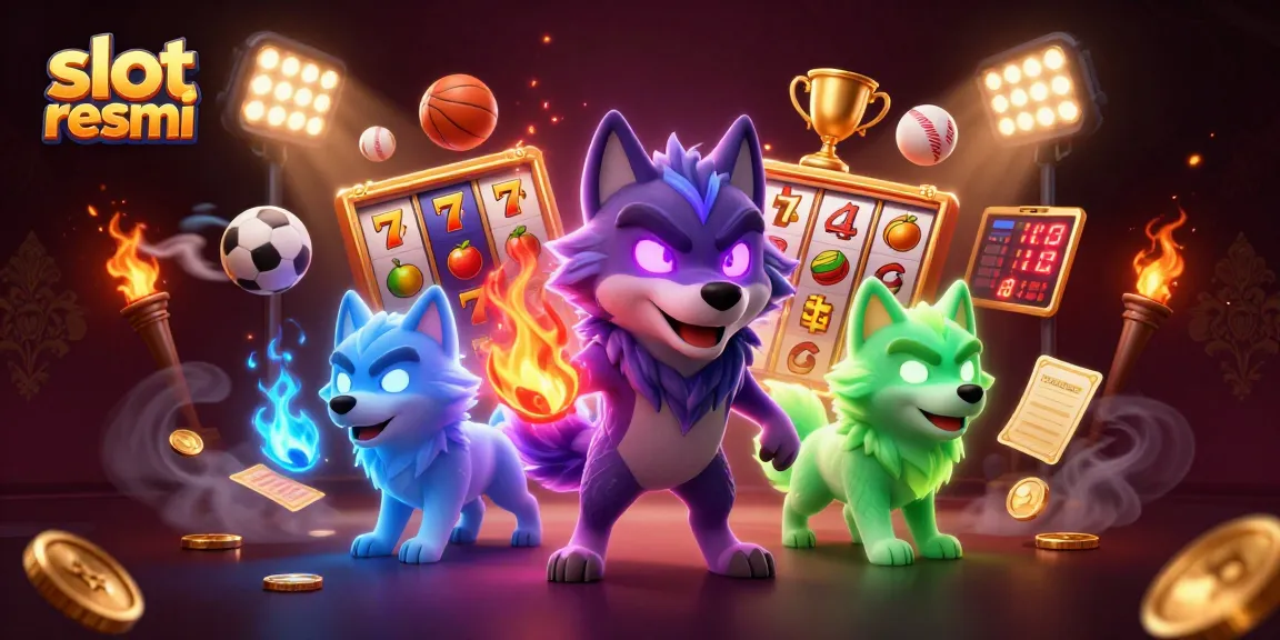 Engage in thrilling gameplay at slot resmi, showcased with vibrant 3D characters and casino elements.