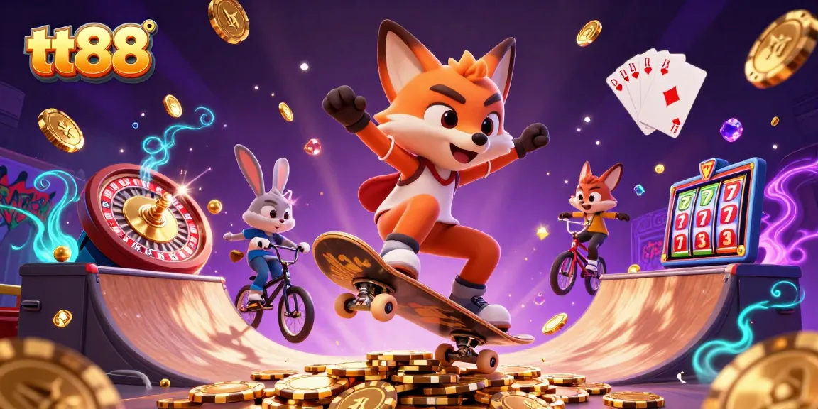 Experience thrilling gaming at tt88 with a vibrant illustration of casino action, showcasing unique characters and elements.
