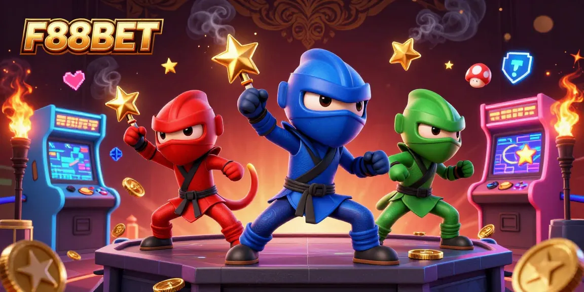 Experience thrilling gameplay at F88BET with colorful arcade elements and dynamic characters in action.