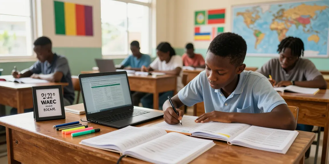 Focused student preparing for the 2026 WAEC runz in a bright classroom.