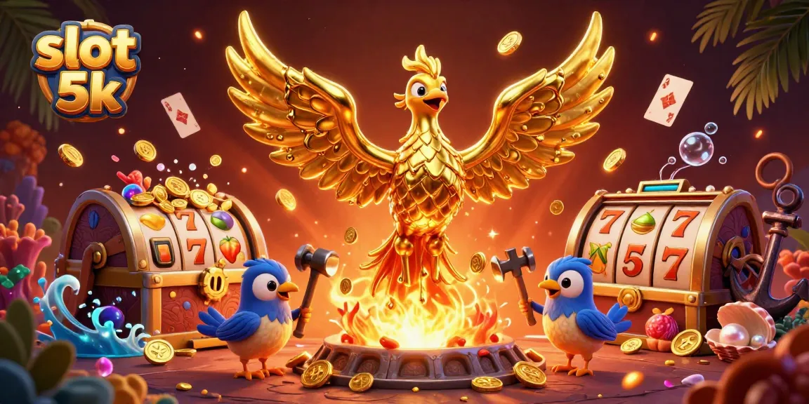 Engage in thrilling slot 5k experiences with dynamic golden phoenix, lucky symbols, and vibrant casino elements.