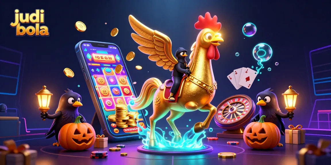 Bet on judi bola with vibrant casino elements in an energetic, colorful 3D illustration.
