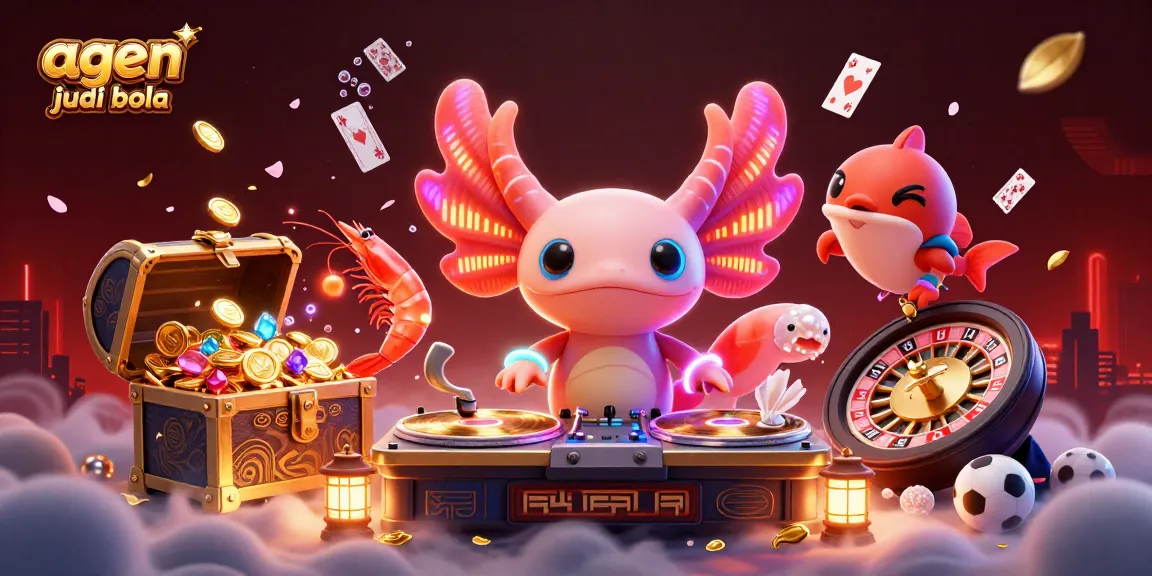 Engage in agen judi bola with vibrant casino fantasy scene showcasing a neon DJ and thrilling gambling elements.