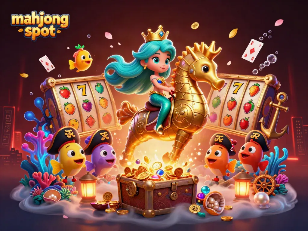 Experience the excitement of mahjong slot with vibrant mermaid characters and dynamic game elements in a dazzling underwater scene.