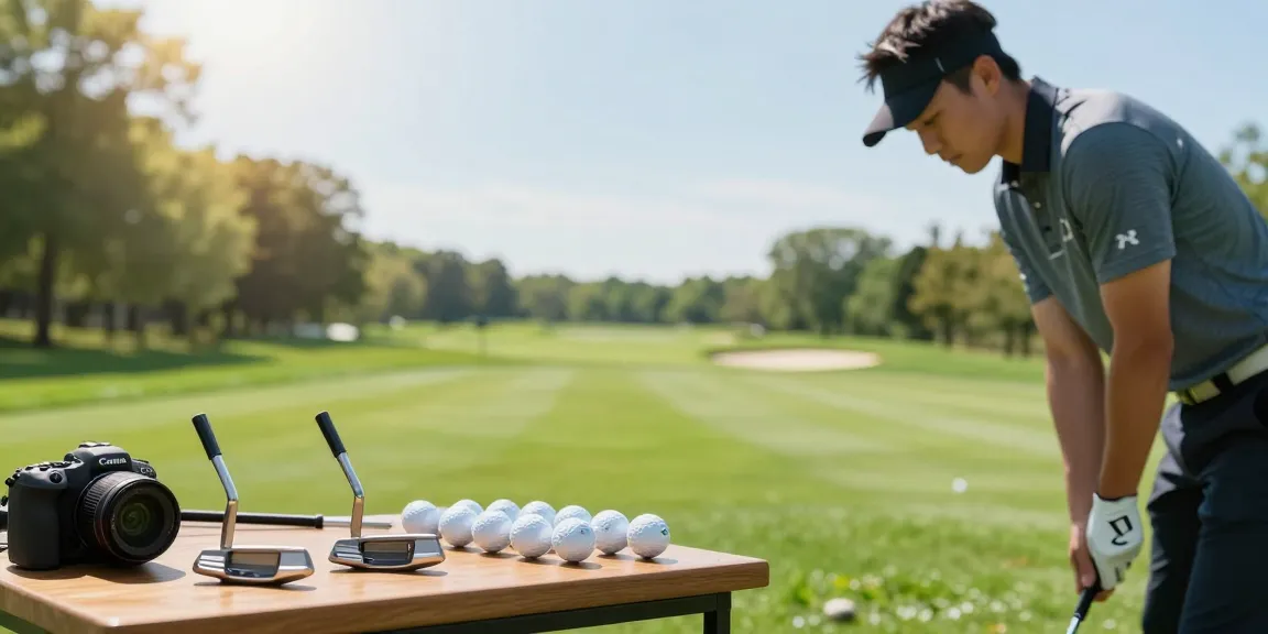 Pelajaran putter terbaik di https://puttperfection.com/putter-reviews dengan pemain golf berlatih di lapangan hijau yang indah.